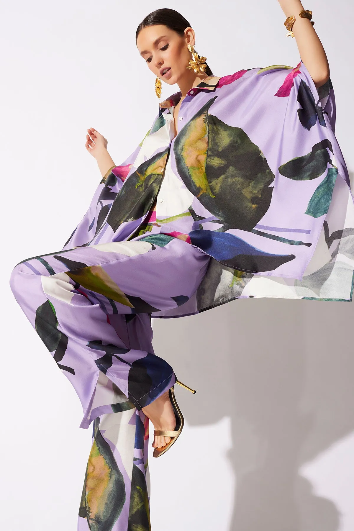 Yoru Silk Twill Button Down Caftan Shirt sold by Natori