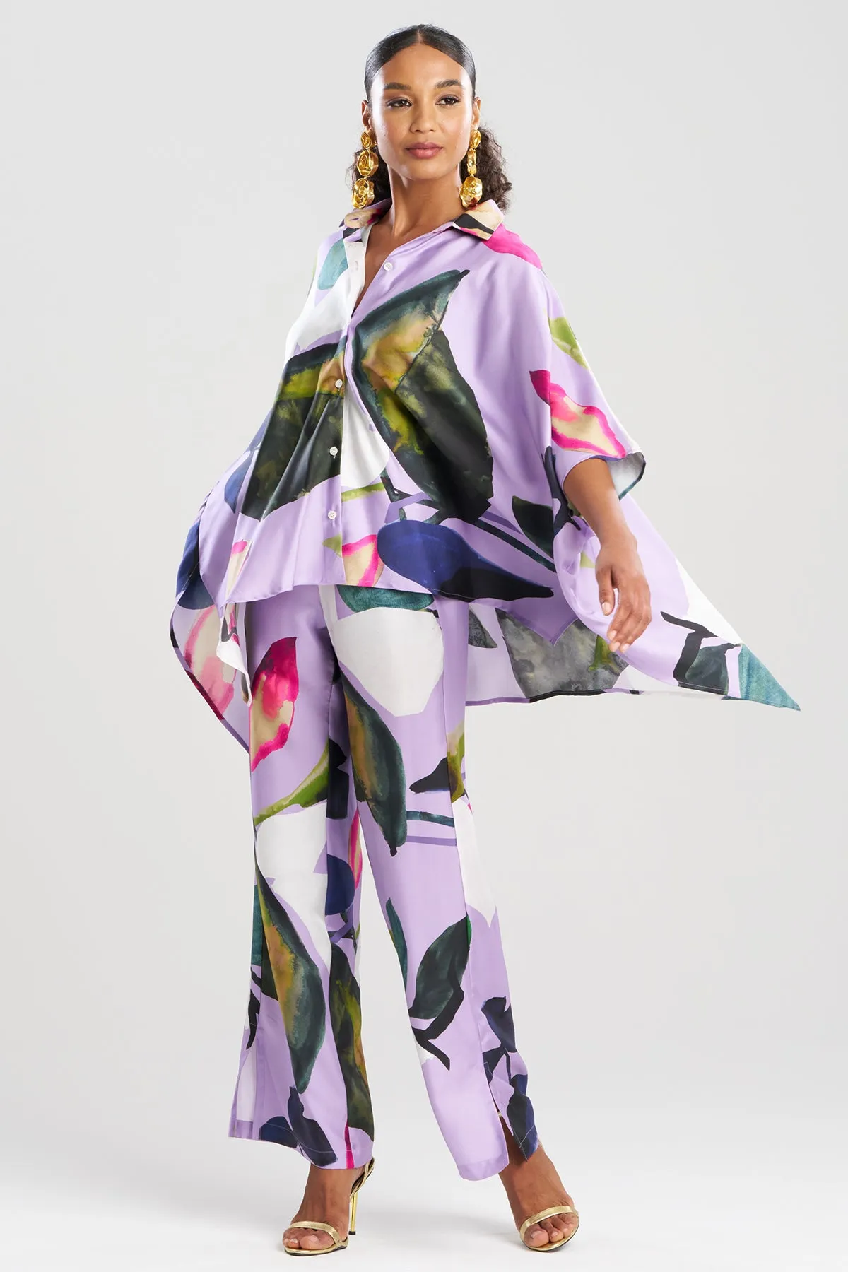 Yoru Silk Twill Button Down Caftan Shirt sold by Natori product image thumbnail 2