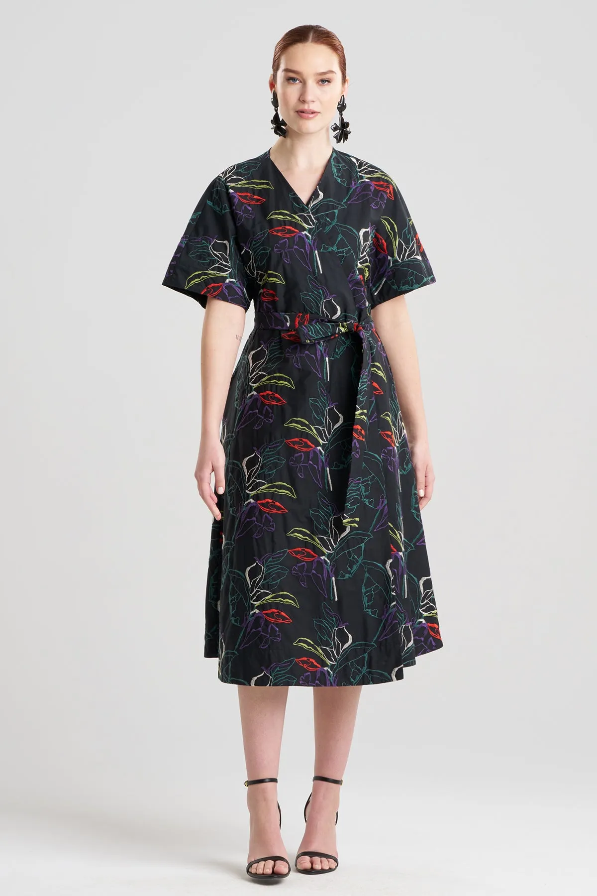 Yoru Embroidered Cotton Poplin Kimono Wrap Dress sold by Natori product image thumbnail 2