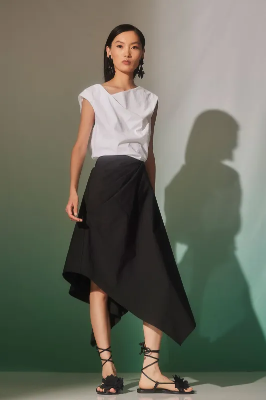 Tech Cotton Taffeta Origami Asymmetrical Skirt sold by Natori