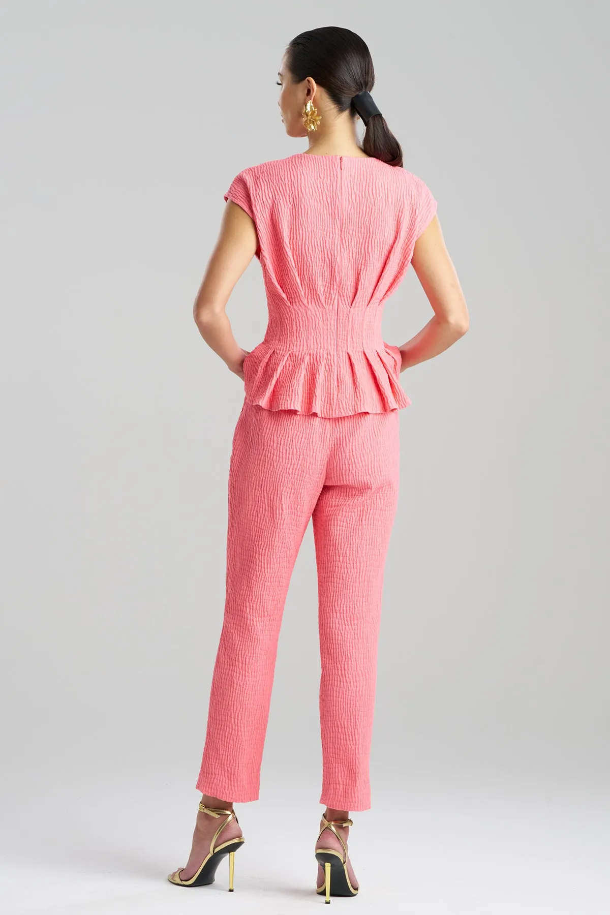 Textured Cotton Jacquard Cap Sleeve Peplum Top sold by Natori product image thumbnail 3