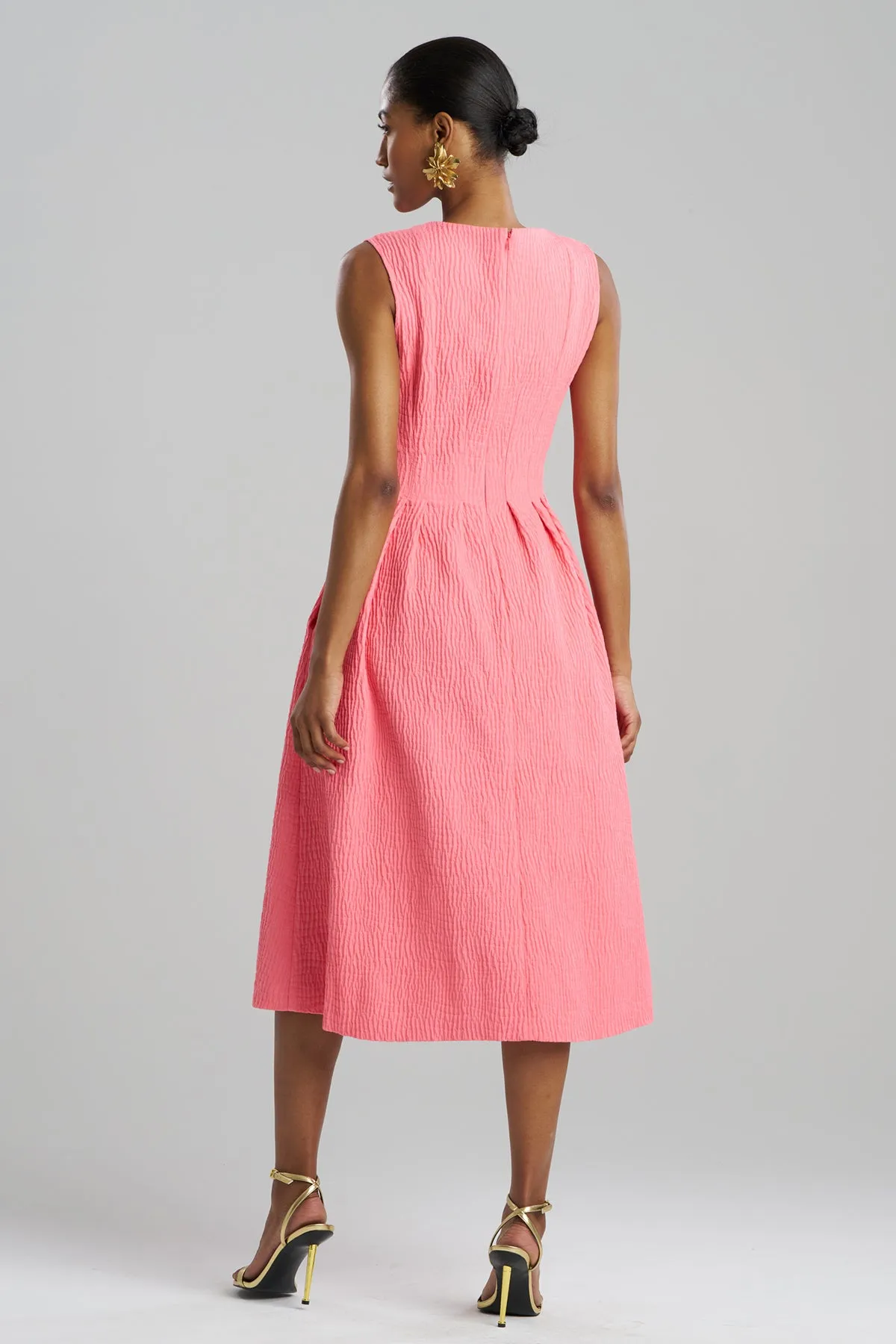 Textured Cotton Jacquard Sleeveless Pleated Dress sold by Natori product image thumbnail 2