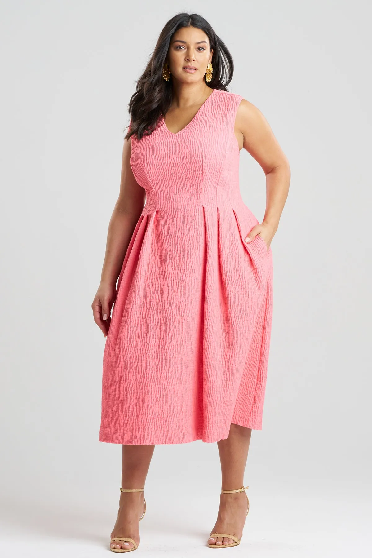 Textured Cotton Jacquard Sleeveless Pleated Dress sold by Natori product image thumbnail 3