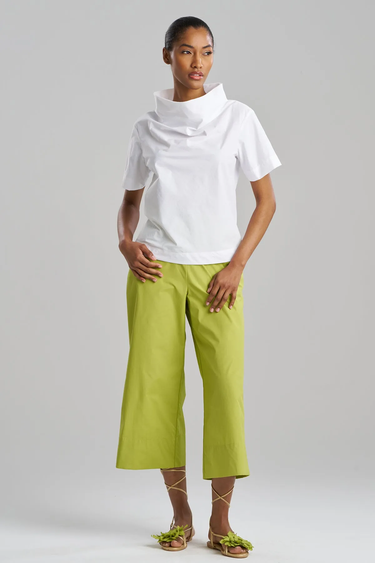 Techno Poplin Short Sleeve Funnel Neck Top sold by Natori