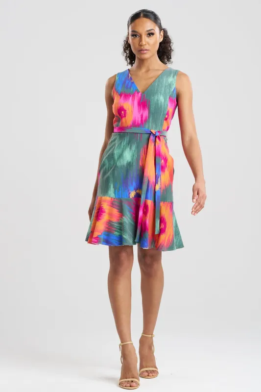 Multi Floral Belted Ruffle Dress sold by Natori
