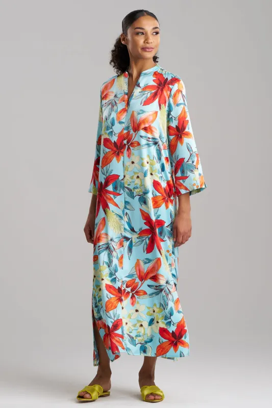 Tropical Breeze Satin Zip Caftan sold by Natori