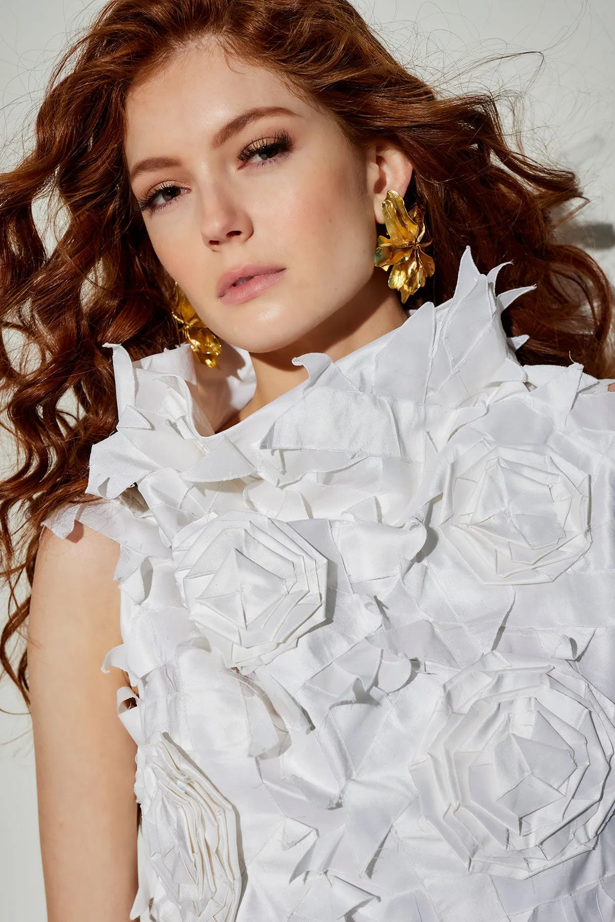 Couture Silk Dupioni Embellished Funnel Neck Top sold by Natori