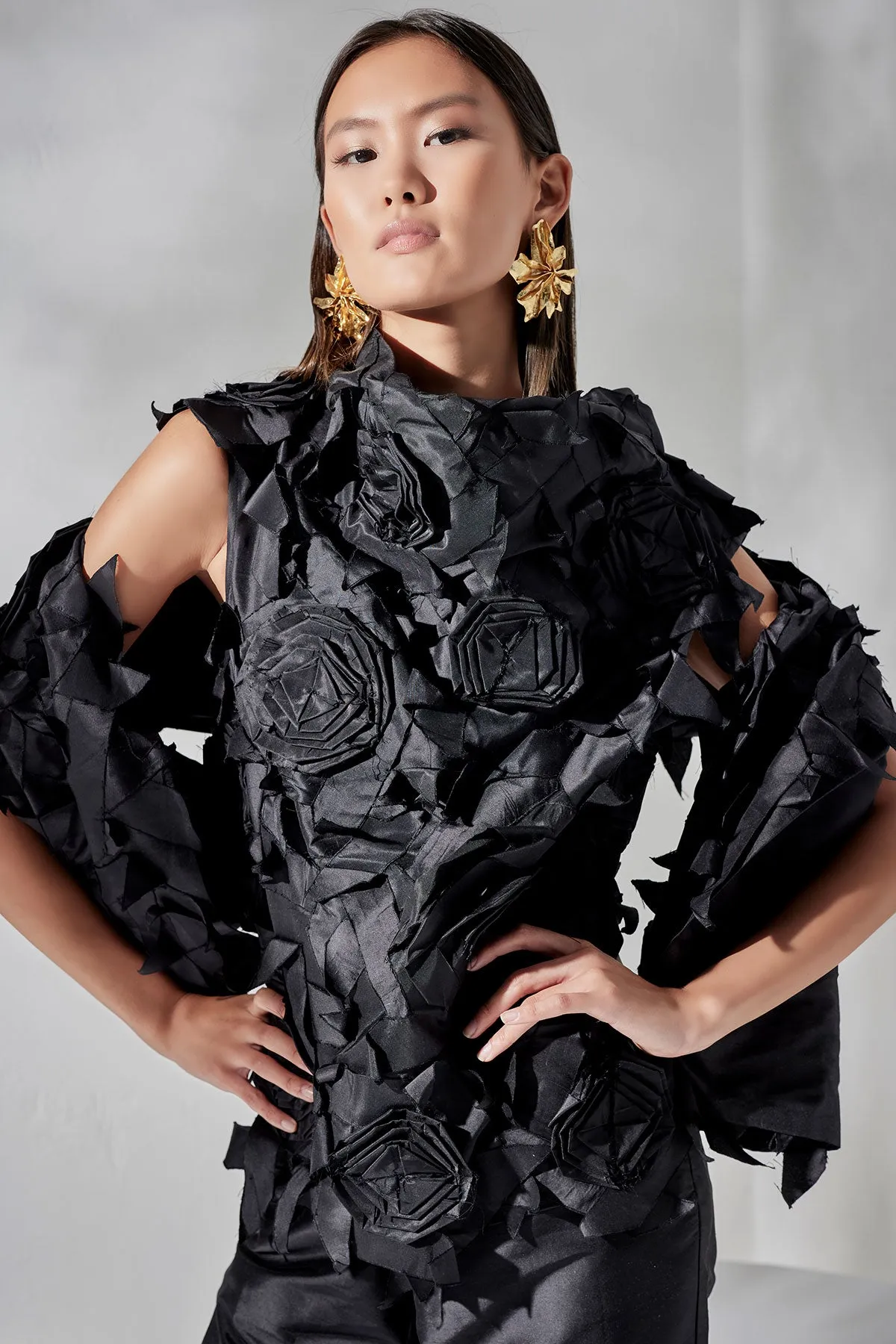 Couture Silk Dupioni Embellished Funnel Neck Top sold by Natori product image thumbnail 4