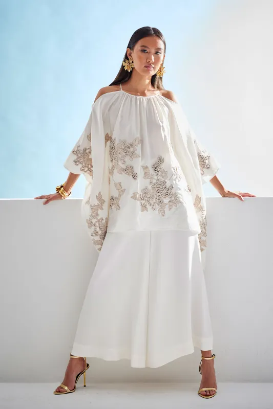 Couture Habotai Embellished Cold Shoulder Silk Top made by Natori