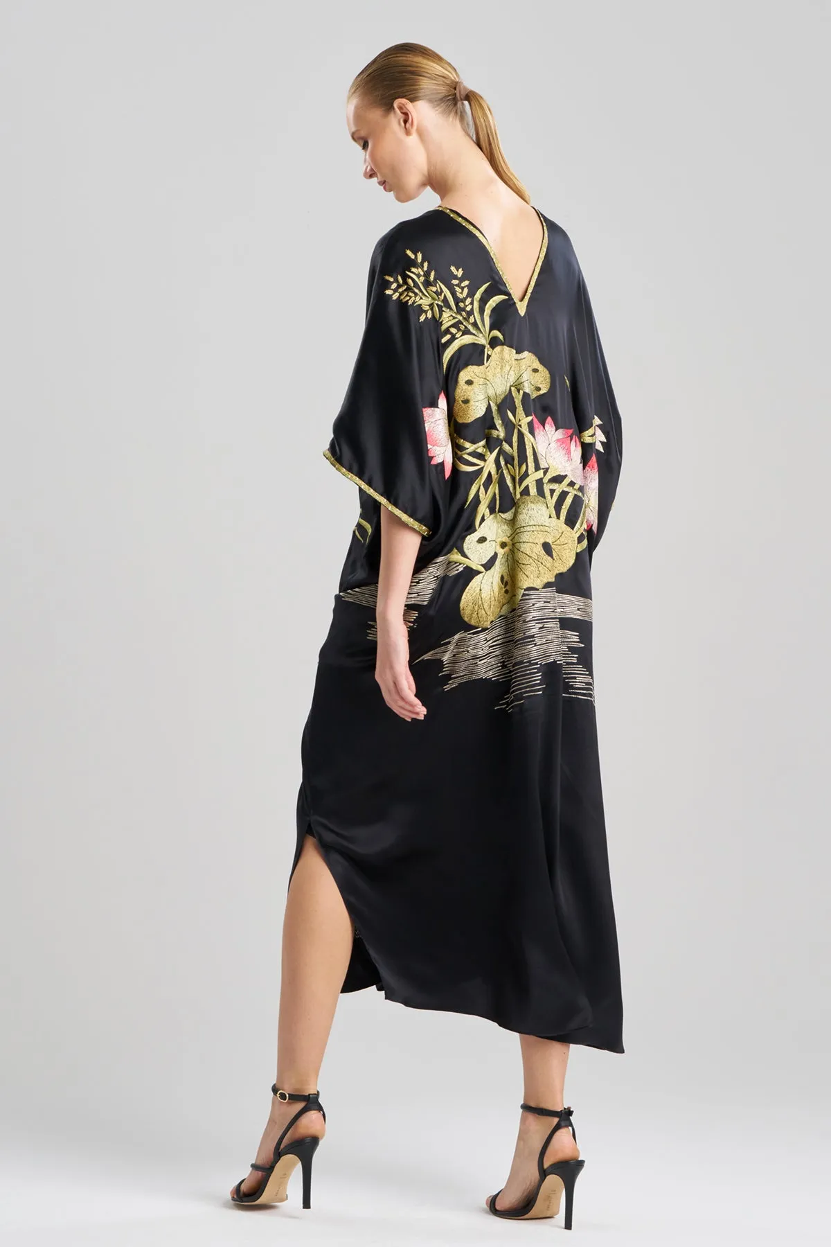 Couture Lotus Embroidered Cocoon Silk Caftan - Black sold by Natori product image thumbnail 3