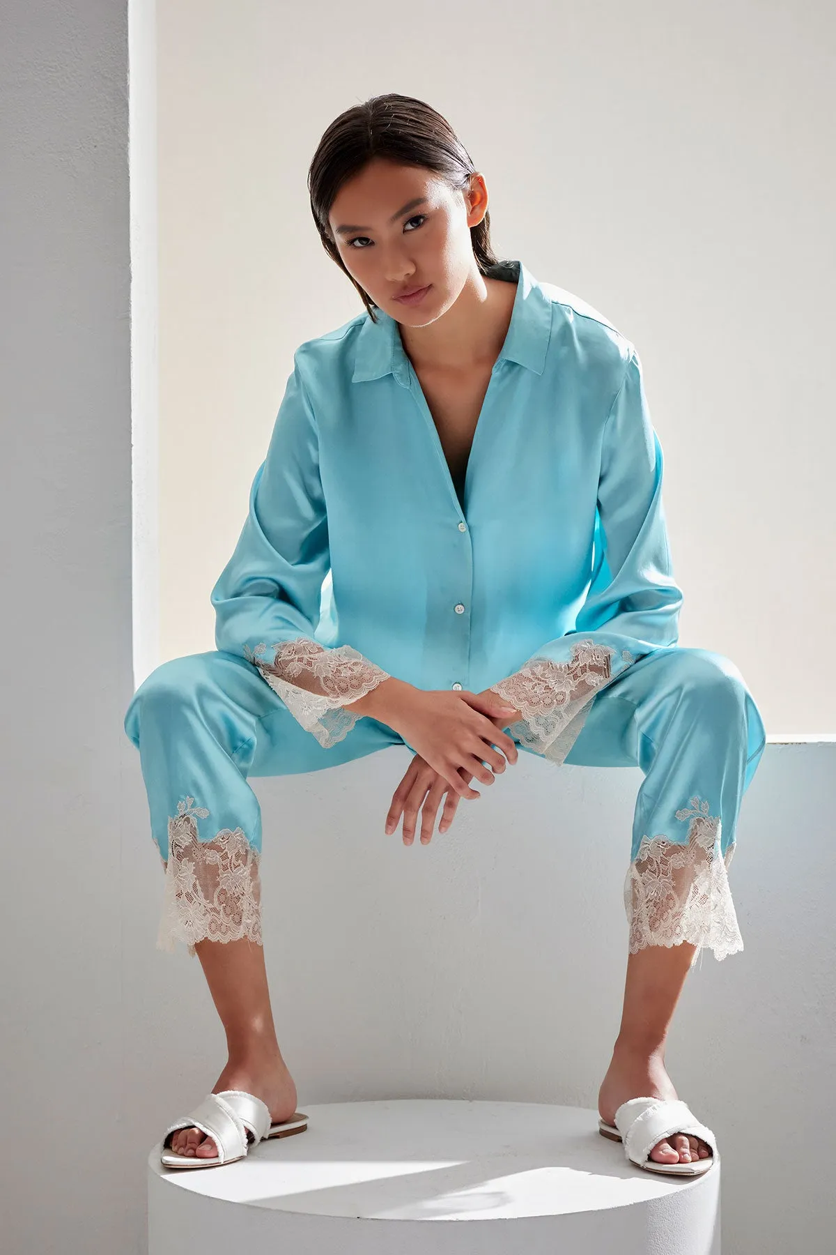 Lolita Lace Trim Silk Notch PJ sold by Natori