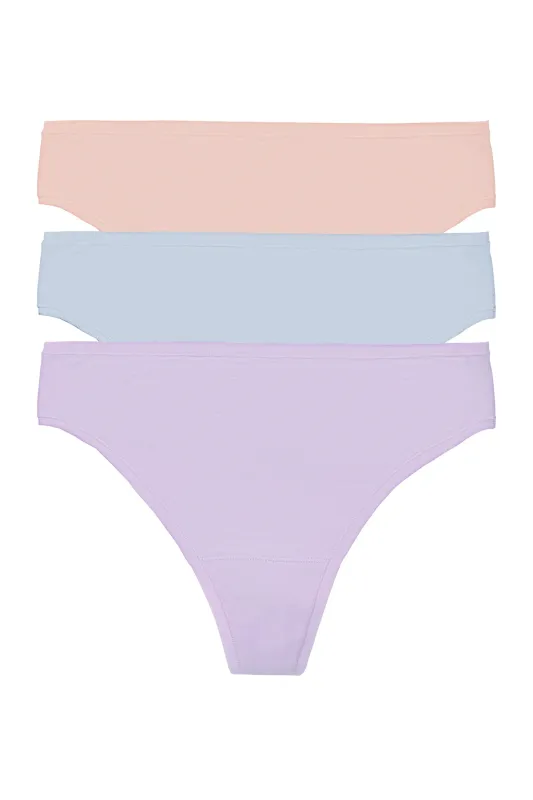 Bliss Bare Cotton Thong 3-Pack - Lilac Dream/Glacier Blue/Potpourri sold by Natori