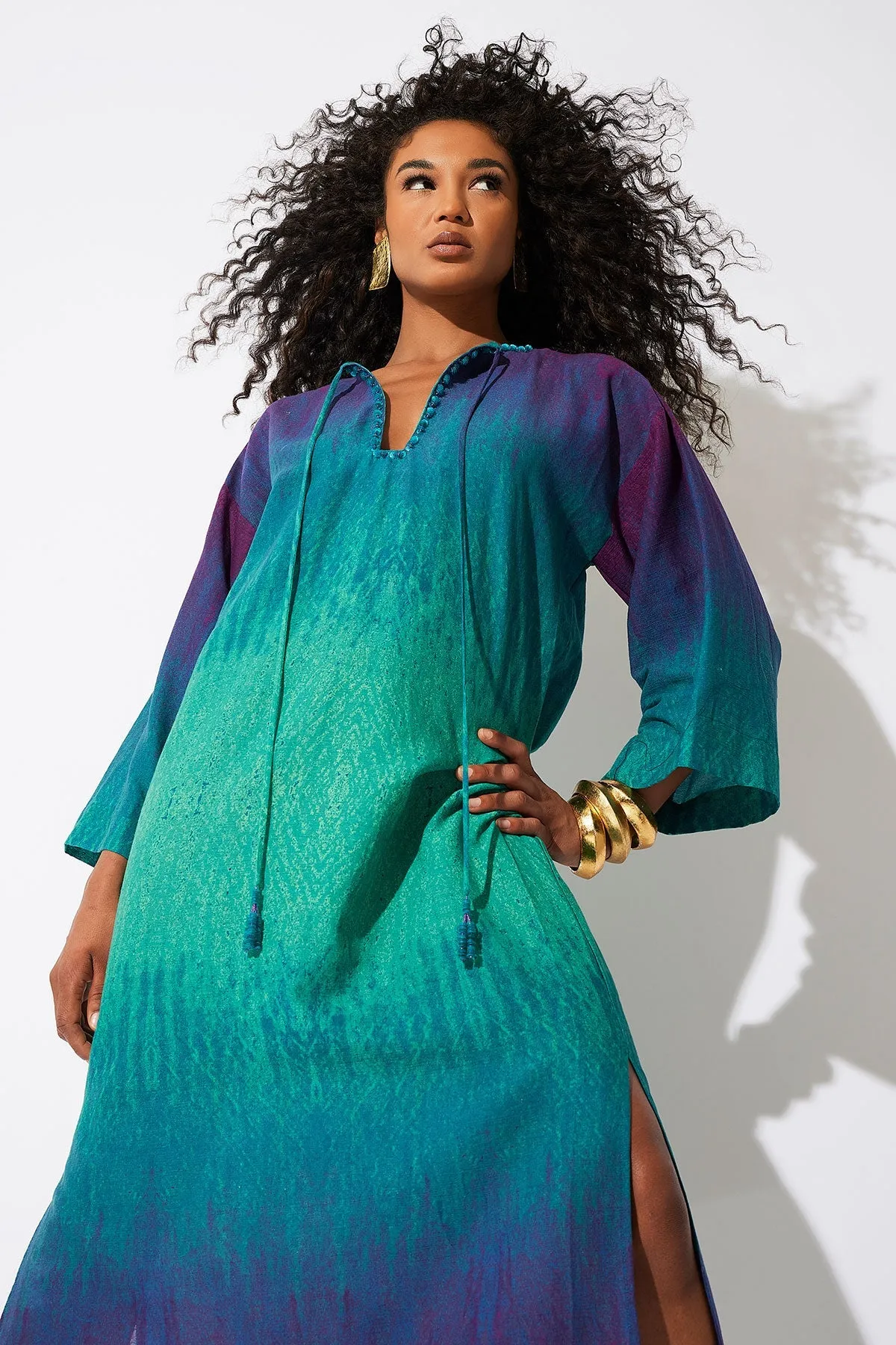 Ombre Printed Gauze Beaded Caftan sold by Natori