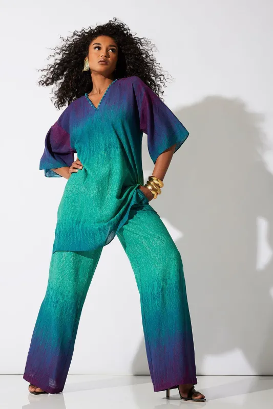 Ombre Printed Gauze Beaded Tunic - green sold by Natori