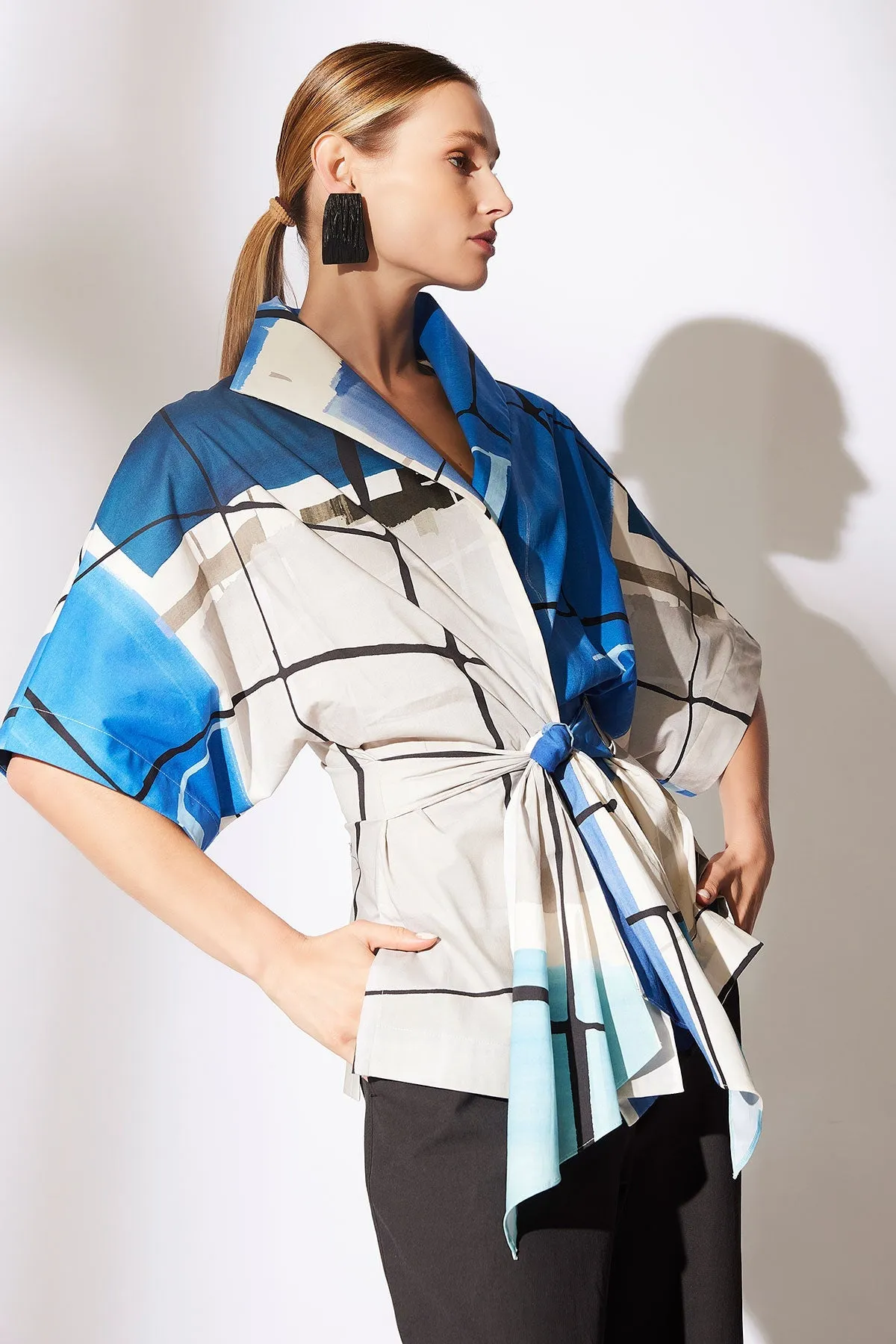 Sorairo Printed Cotton Poplin Wrap Top sold by Natori