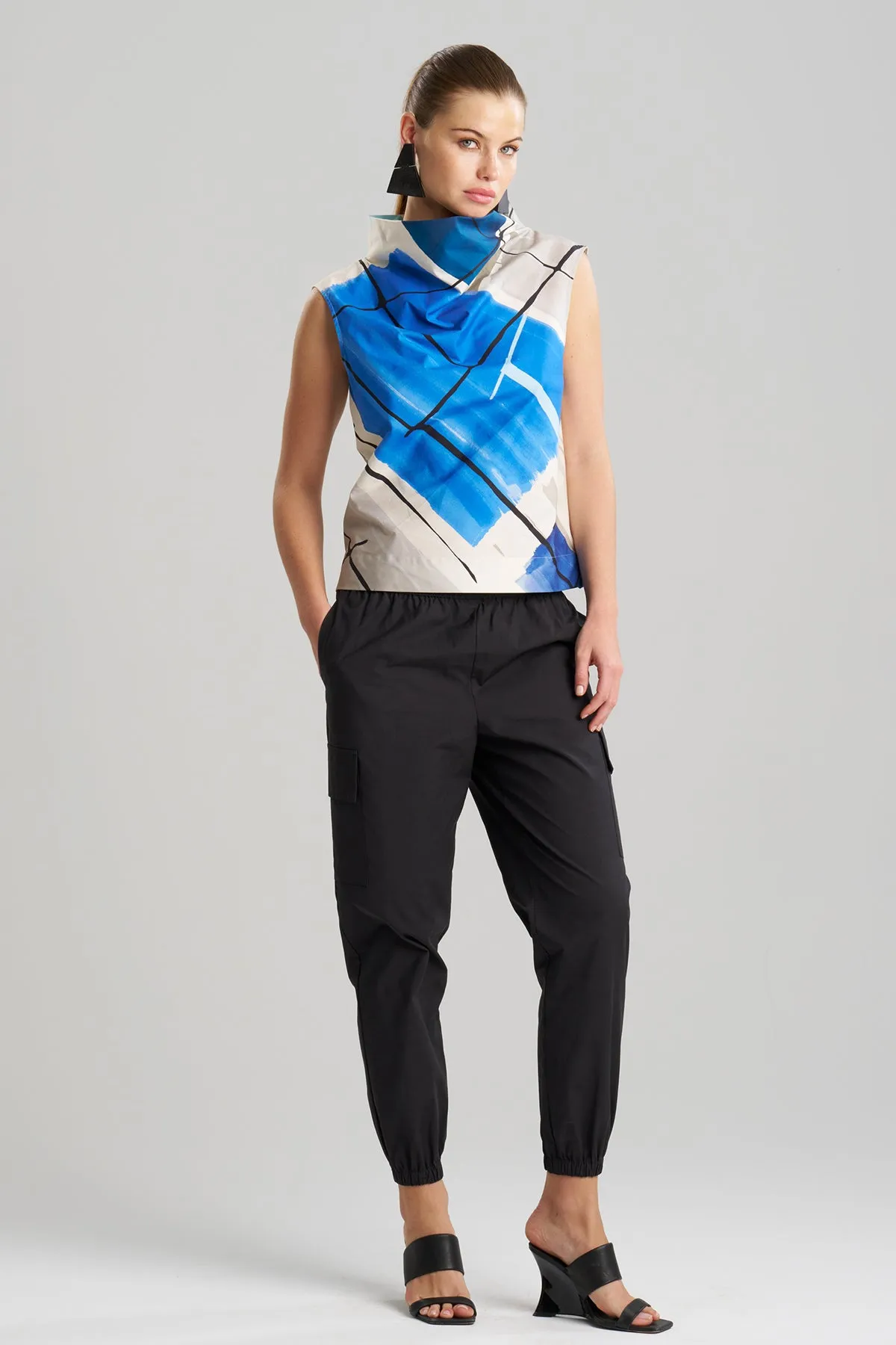 Sorairo Printed Cotton Poplin Funnel Neck Top sold by Natori