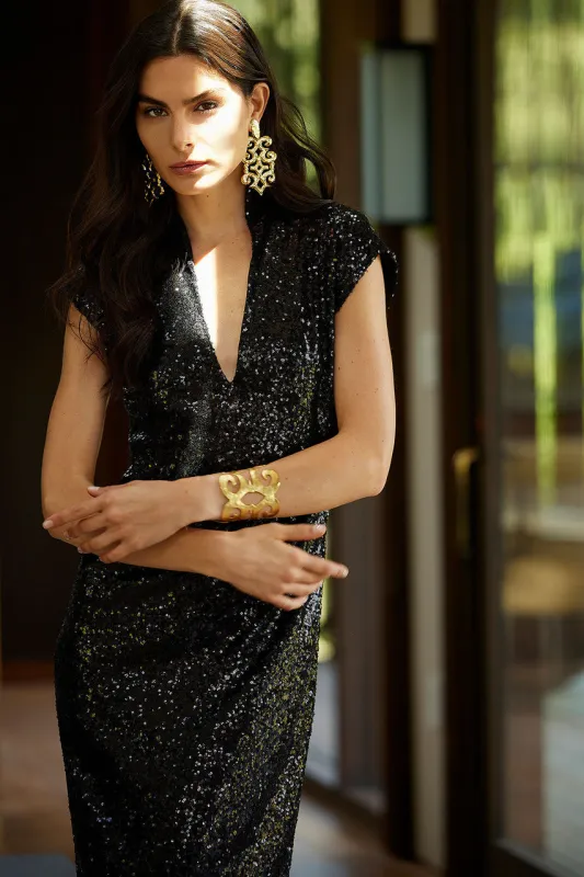 Sequins V-Neck Sheath Dress made by Natori