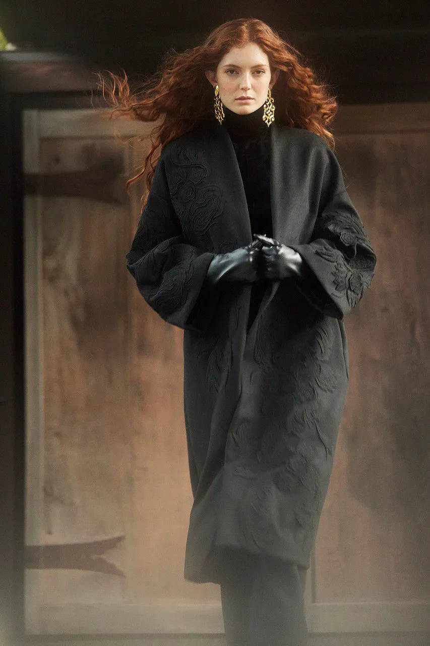 Felt Embroidered Long Coat sold by Natori