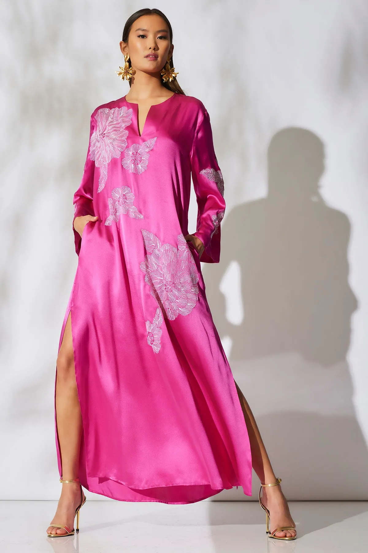 Couture Miyoshi Embroidered Silk Caftan sold by Natori