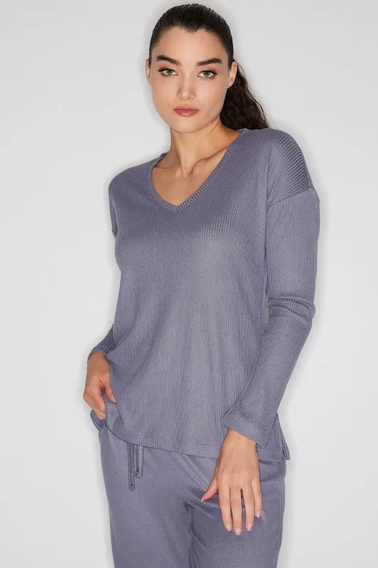 Eden Rib Knit Everywhere V-Neck Top sold by Natori