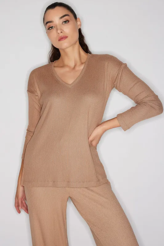 Eden Rib Knit Everywhere V-Neck Top sold by Natori