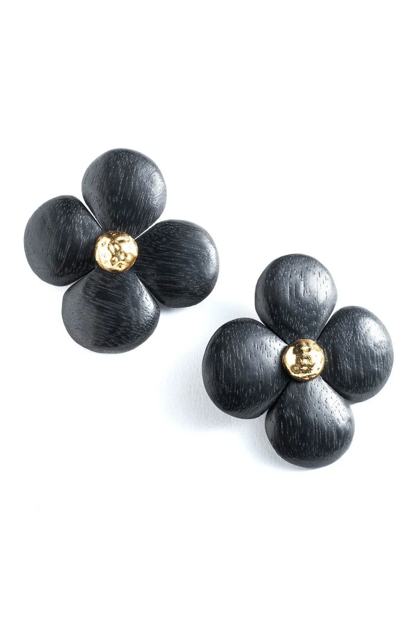 Acacia Wood and Silver Plated Floral Earrings sold by Natori