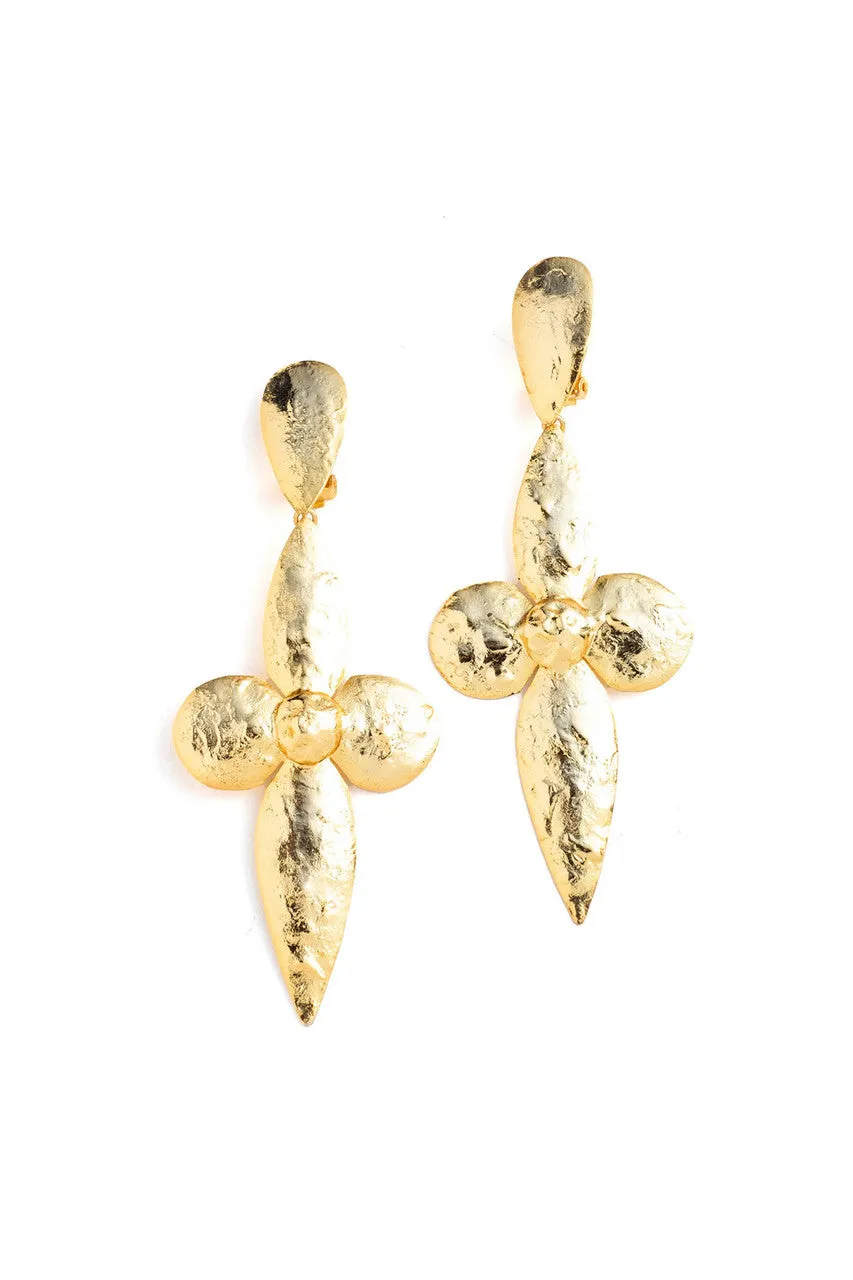 Gold Plated Brass Large Teardrop Floral Earrings sold by Natori