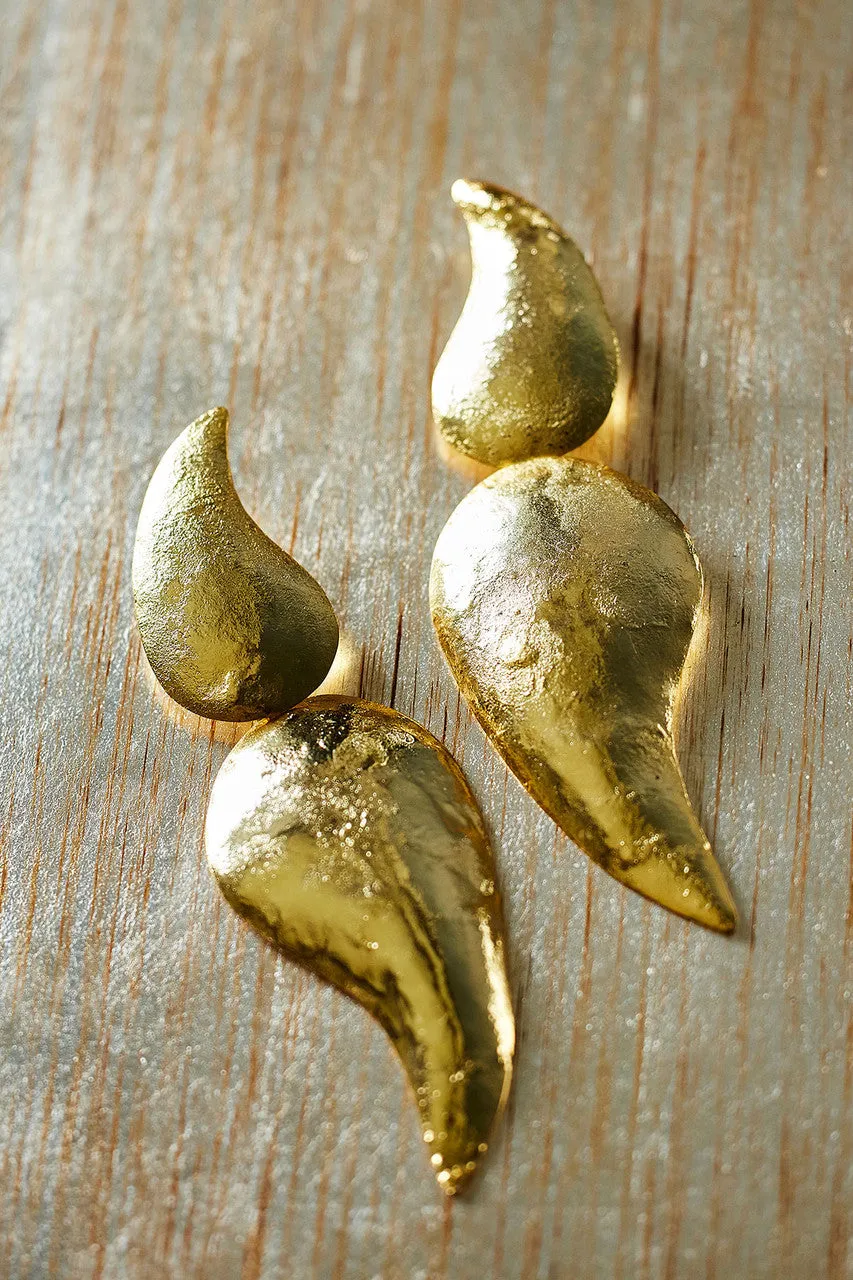 Gold Plated Brass Two Teardrop Earrings sold by Natori product image thumbnail 2