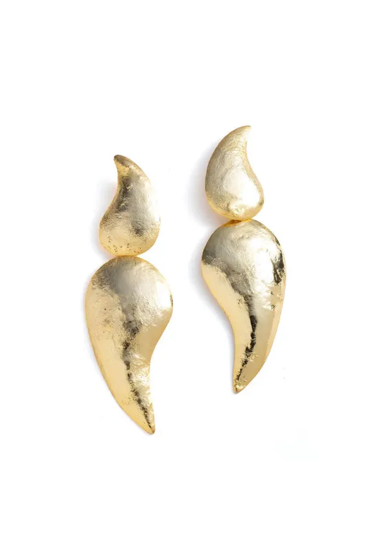Gold Plated Brass Two Teardrop Earrings sold by Natori