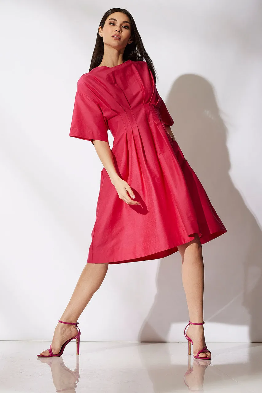 Cotton Silk Slub Pleated Dress - azalea sold by Natori
