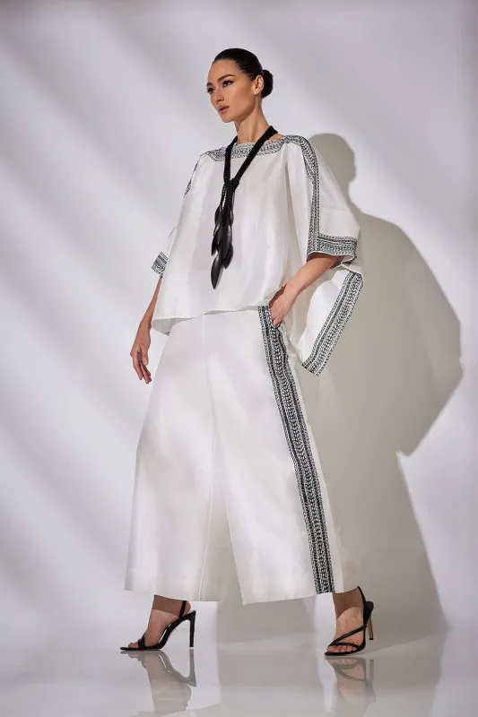 Couture Silk Dupioni Embroidered Trim Palazzo Pants sold by Natori