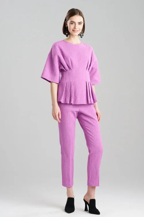 Textured Cotton Jacquard Pleated Peplum Top sold by Natori