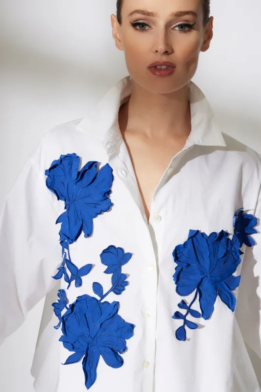 Cotton Poplin Embroidered Trapeze Shirt sold by Natori