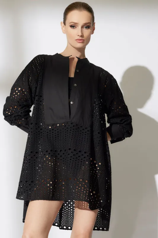 Round Eyelet Oversized Tuxedo Shirt sold by Natori