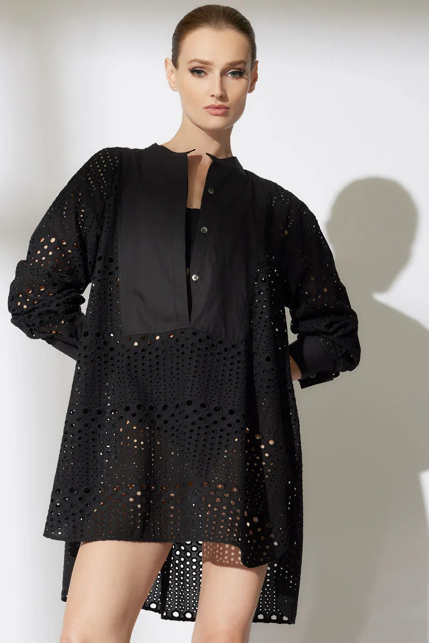 Round Eyelet Oversized Tuxedo Shirt sold by Natori