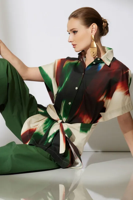 Amalfi Printed Cotton Poplin Kimono Wrap Shirt sold by Natori