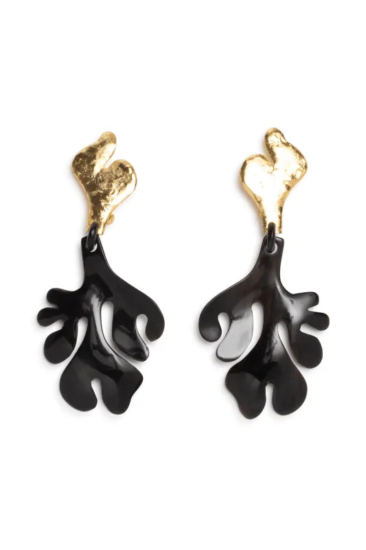 Gold Plated Leaf Long Two Tone Earrings sold by Natori