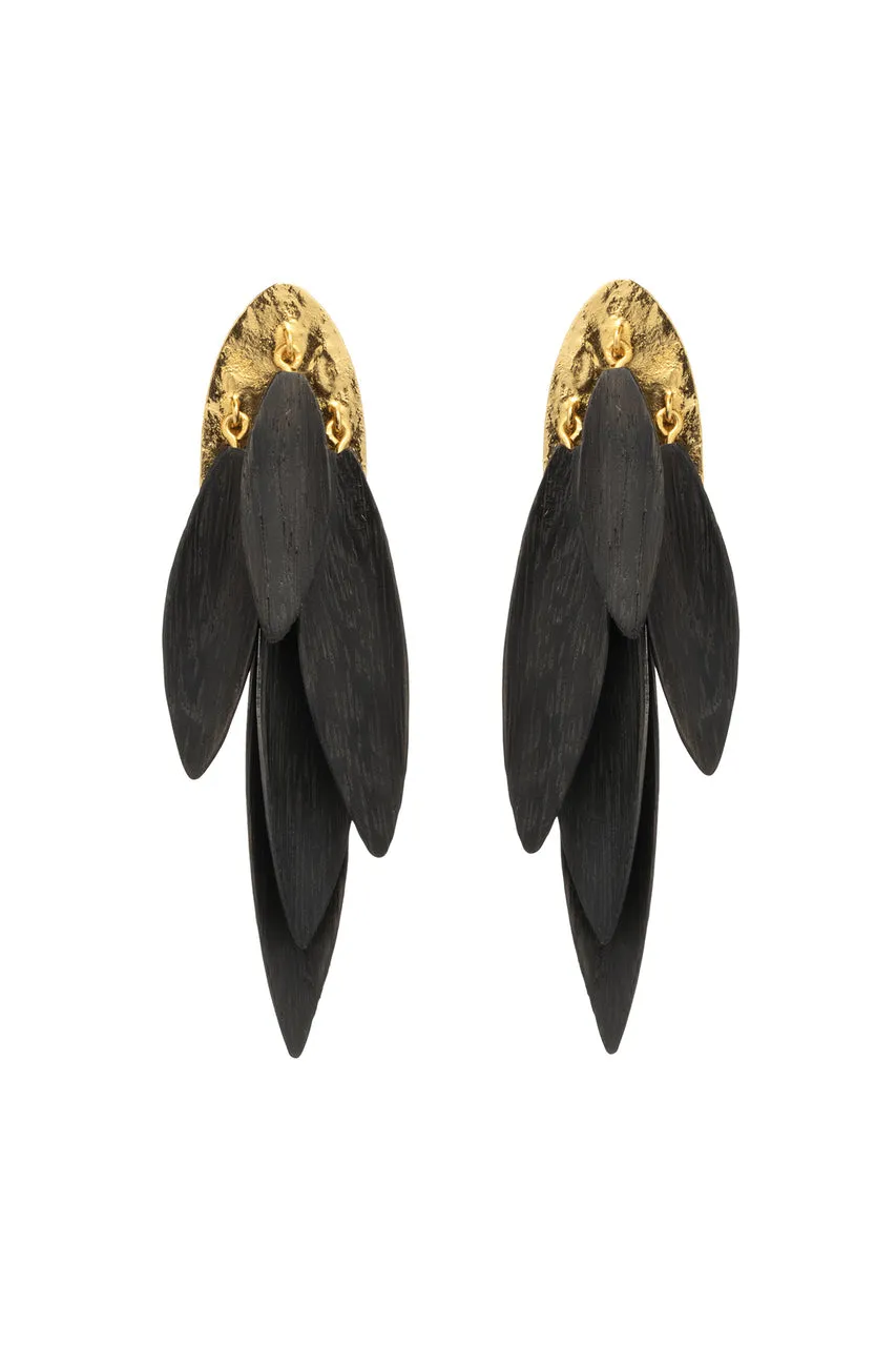 Acacia Wood and Gold Plated Leaf Earrings sold by Natori