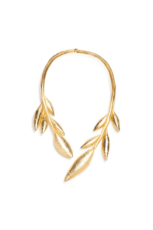 Gold Plated Leaf Long Choker Necklace sold by Natori