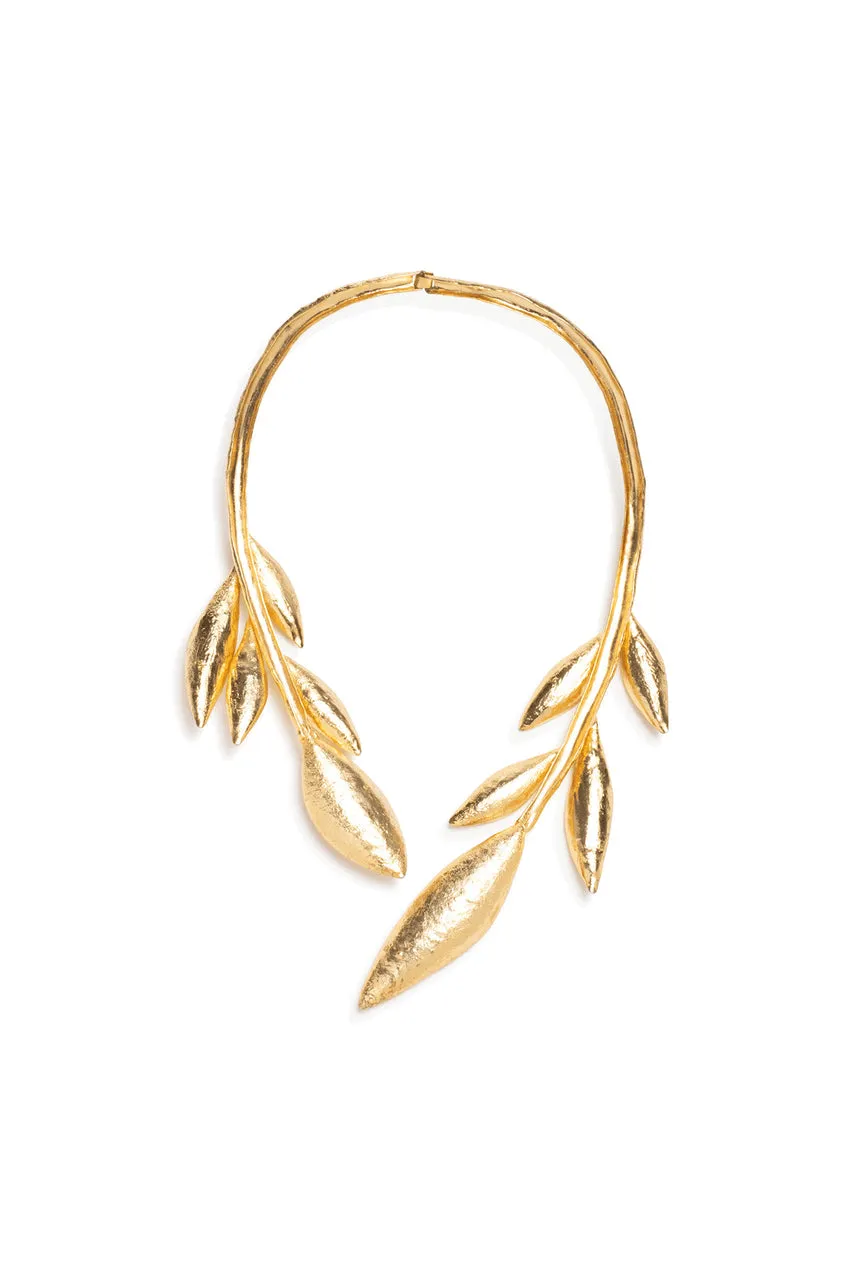 Gold Plated Leaf Long Choker Necklace sold by Natori