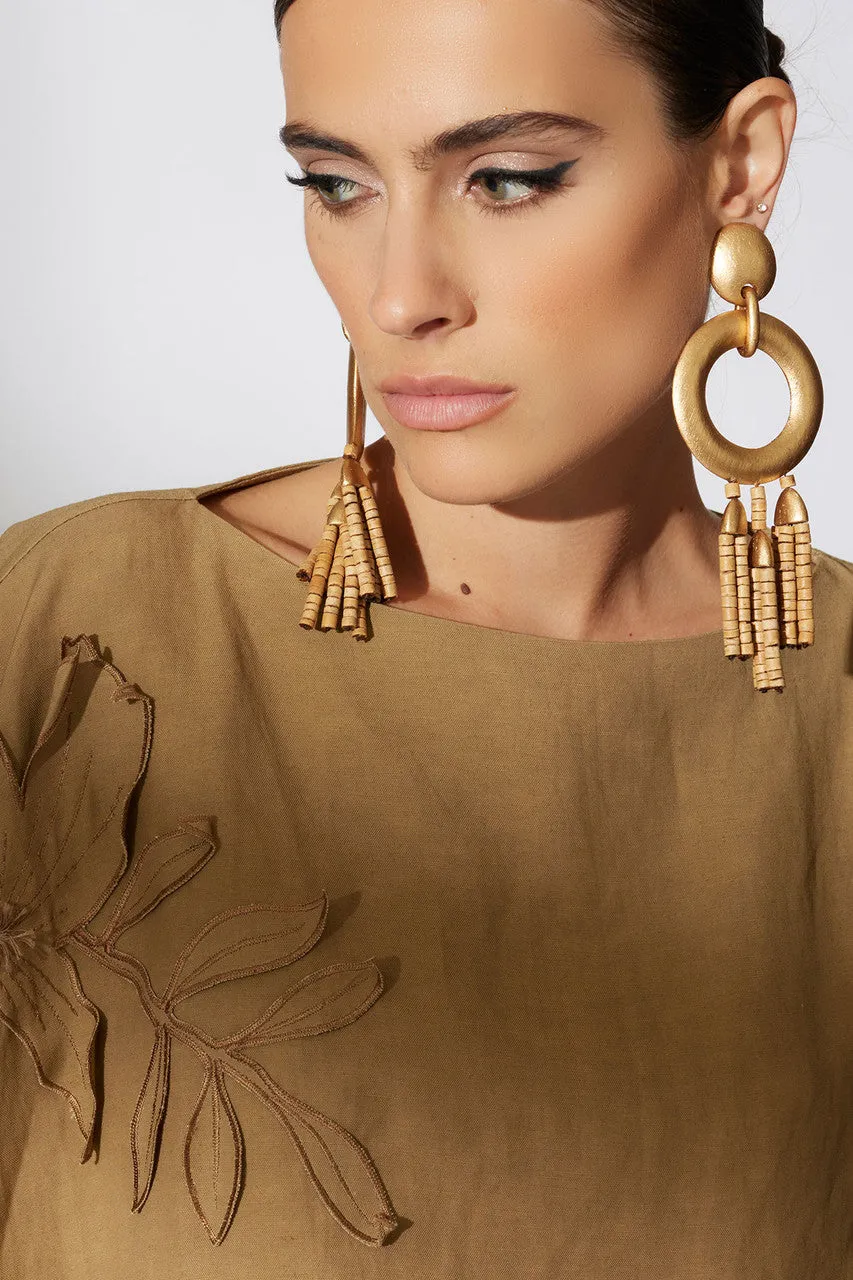 Acacia Wood Gold Fringe Beaded Earrings sold by Natori product image thumbnail 3