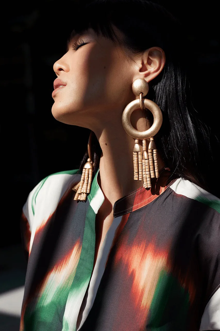 Acacia Wood Gold Fringe Beaded Earrings sold by Natori product image thumbnail 2