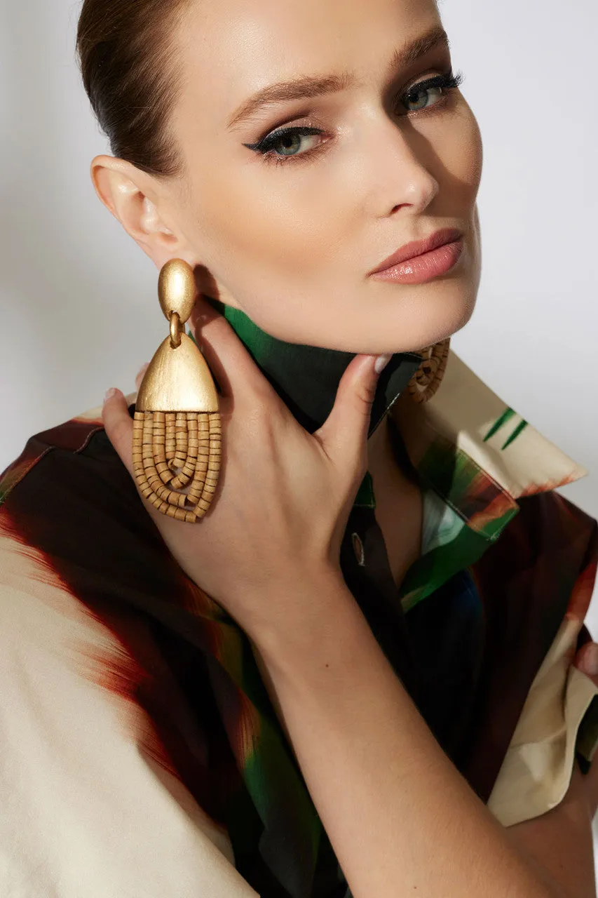 Acacia Wood Gold Drop Beaded Earrings sold by Natori product image thumbnail 2