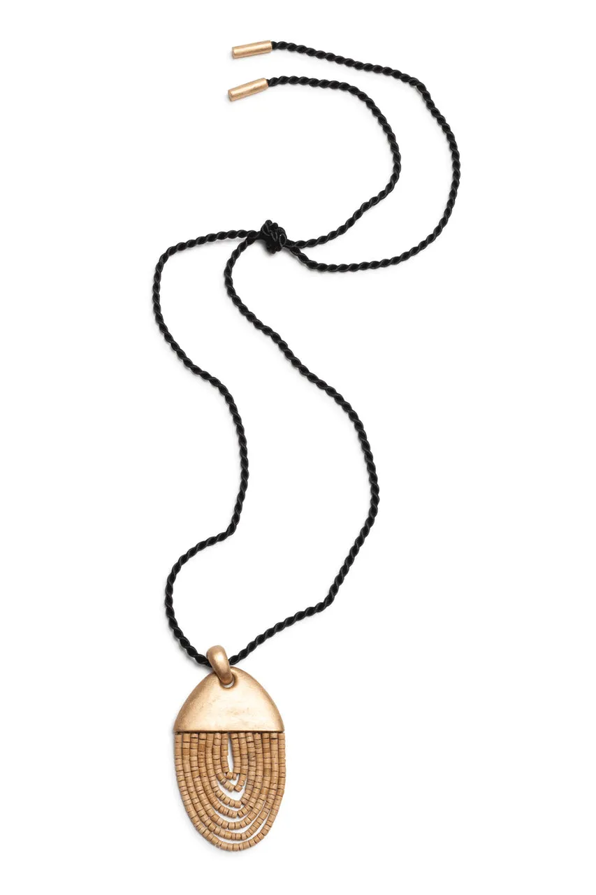 Acacia Wood Gold Pendant Necklace sold by Natori