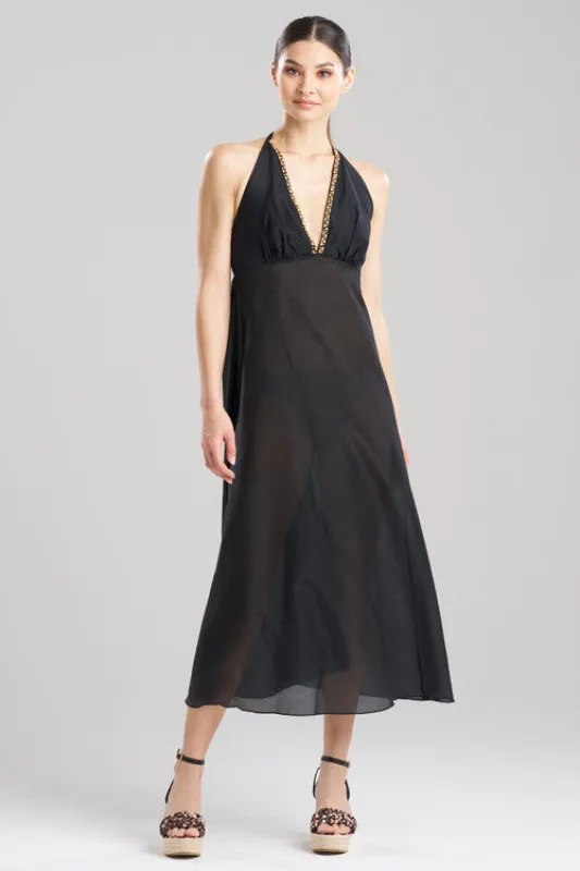 Cotton Silk Voile Beaded Sheer Halter Dress sold by Natori