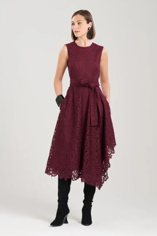 Scroll Lace Asymmetric Belted Dress sold by Natori