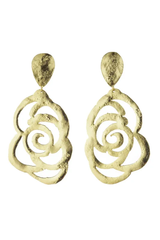 Gold Plated Floral Scroll Drop Earrings sold by Natori