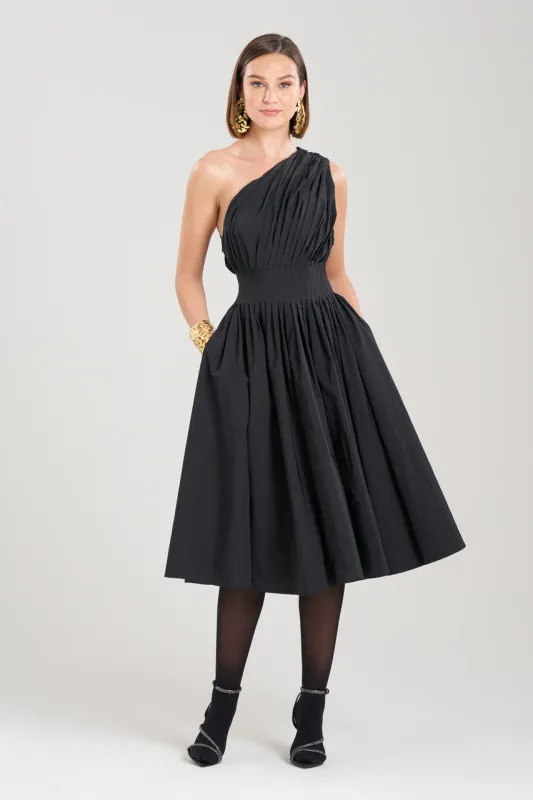 Taffeta One Shoulder Pleated Dress made by Natori