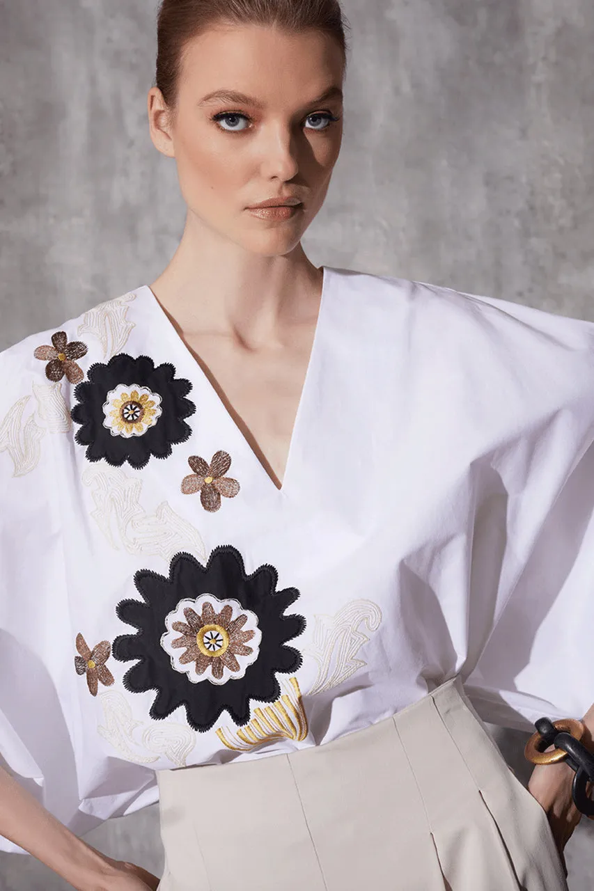 Cotton Poplin Embroidered V-Neck Top sold by Natori product image thumbnail 4