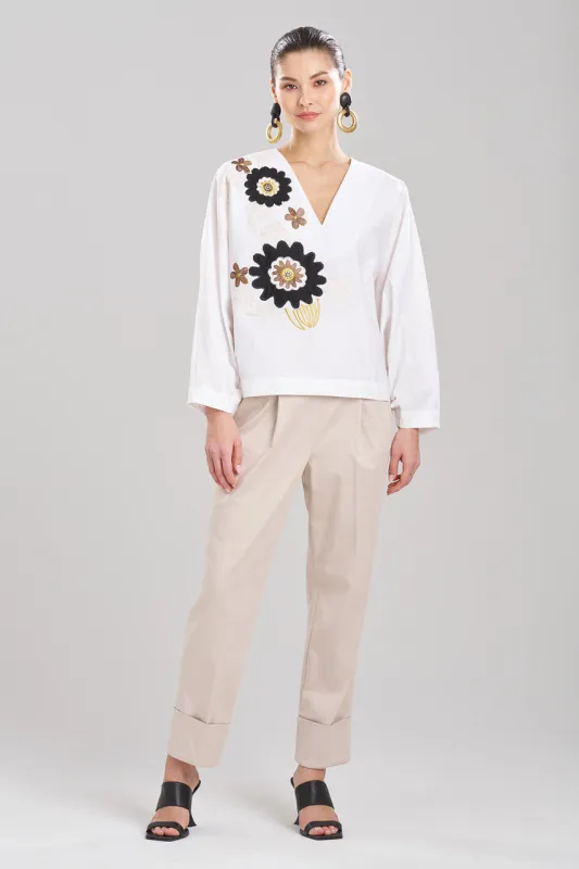 Cotton Poplin Embroidered V-Neck Top sold by Natori